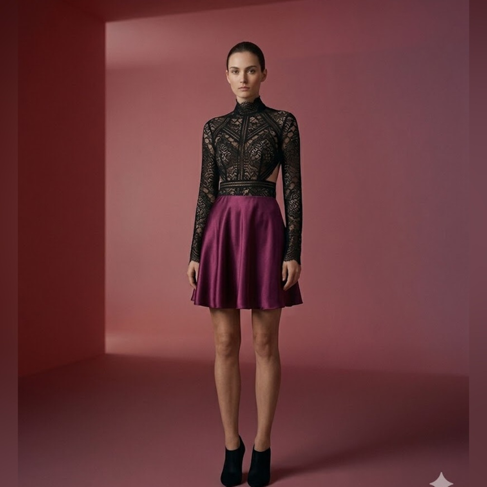 Express Satin Skater Skirt in Berry Plum